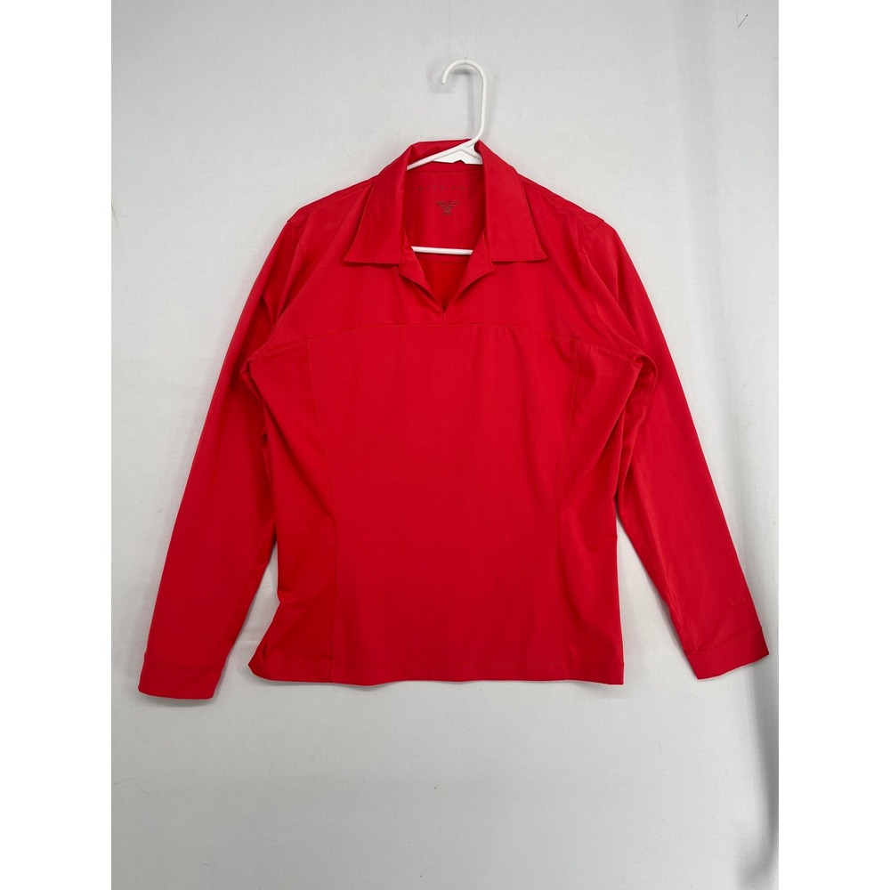 Nike Golf Dri-FIT Top Womens Large Red Long Sleeve V-Neck Performance Shirt L